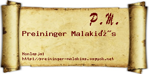 Preininger Malakiás névjegykártya
